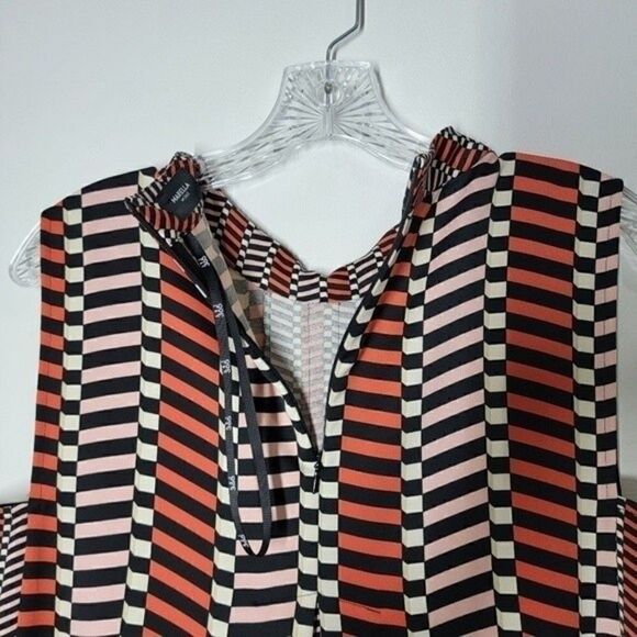 MARELLA Rina Pleated A-Line Geometric Print Dress Black Orange Medium - Picture 10 of 16